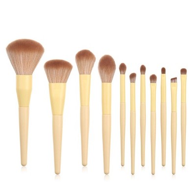 11 Pcs Yellow Makeup Brushes Set Nylon Bristles Long Rod synthetic fibers 18cm