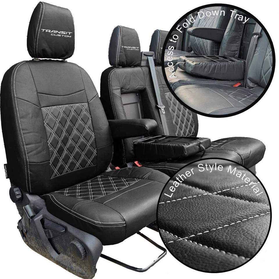 FORD TRANSIT CUSTOM FRONT SEAT COVERS LEATHERETTE WITH LOGO (2013 to 2023)  - Image 2 of 4
