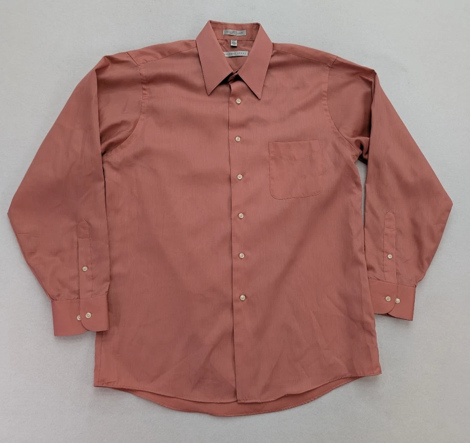 Camisa social masculina Geoffrey Beene tamanho L 16 x 34/35 rosa salmão manga longa - Imagem 2 de 4