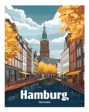 Hamburg Cityscape Poster Wall Art - Vibrant Autumn Scene Home Decor