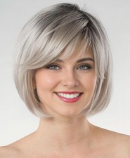 Grey Bob Short Wigs for White Women Ombre Gray Bob Wig with Bangs Wigs