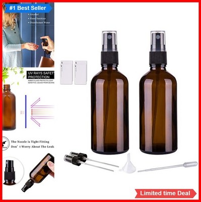 Amber Glass Spray Bottles 4oz 2 Pack Empty Refillable Fine Mist Leak Proof BPA