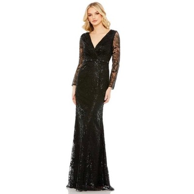 Mac Duggal 68016 Black Embellished Faux Wrap Long Sleeve Gown Size 24 $498