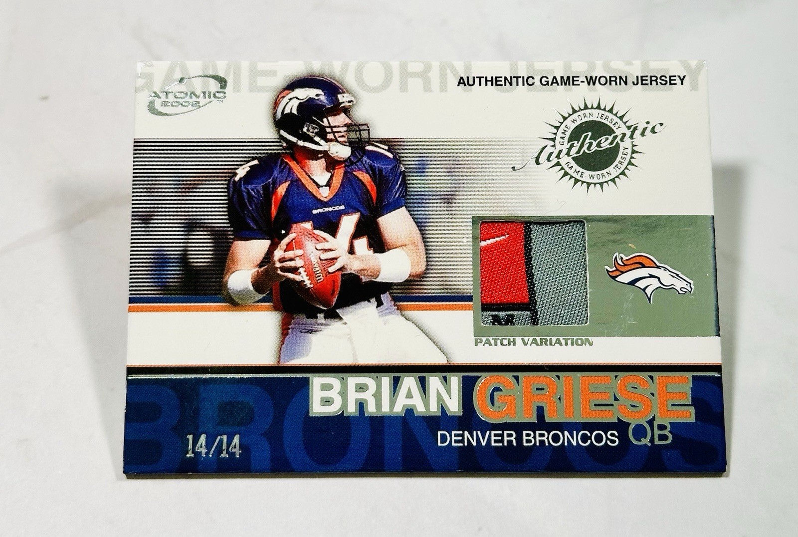 2002 Brian Griese Pacific Atomic - Game-Worn Jersey 14/14 Jersey Match Bookend