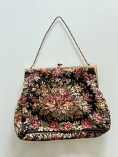 Vintage Black Petit Point Needlepoint Embroidered Purse Evening Bag