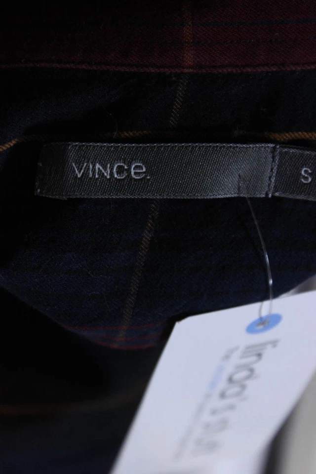 Camisa Vince para mujer roja/azul marino de algodón con cuello a cuadros manga larga con botones talla S Foto 4 de 4