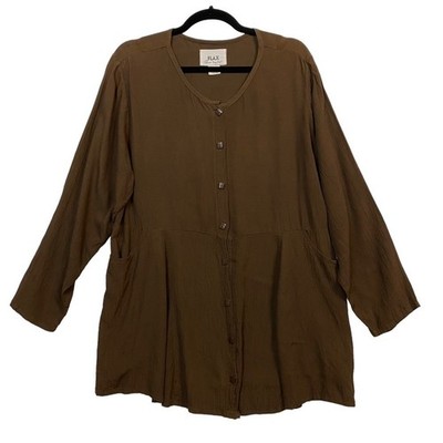 Flax Brown Button Up Long Sleeve Lagenlook Tunic Top Size Small