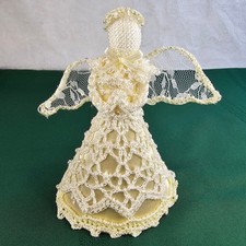Vintage Handmade Angel Figurine Lace and Ribbon Holiday Decor Ornament