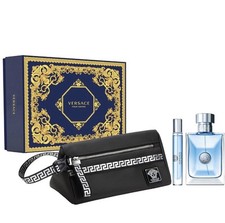 Versace Pour Homme Men's 3 pc set 3.4oz EDT Spray  0.3 oz Mini Spray  Trousse