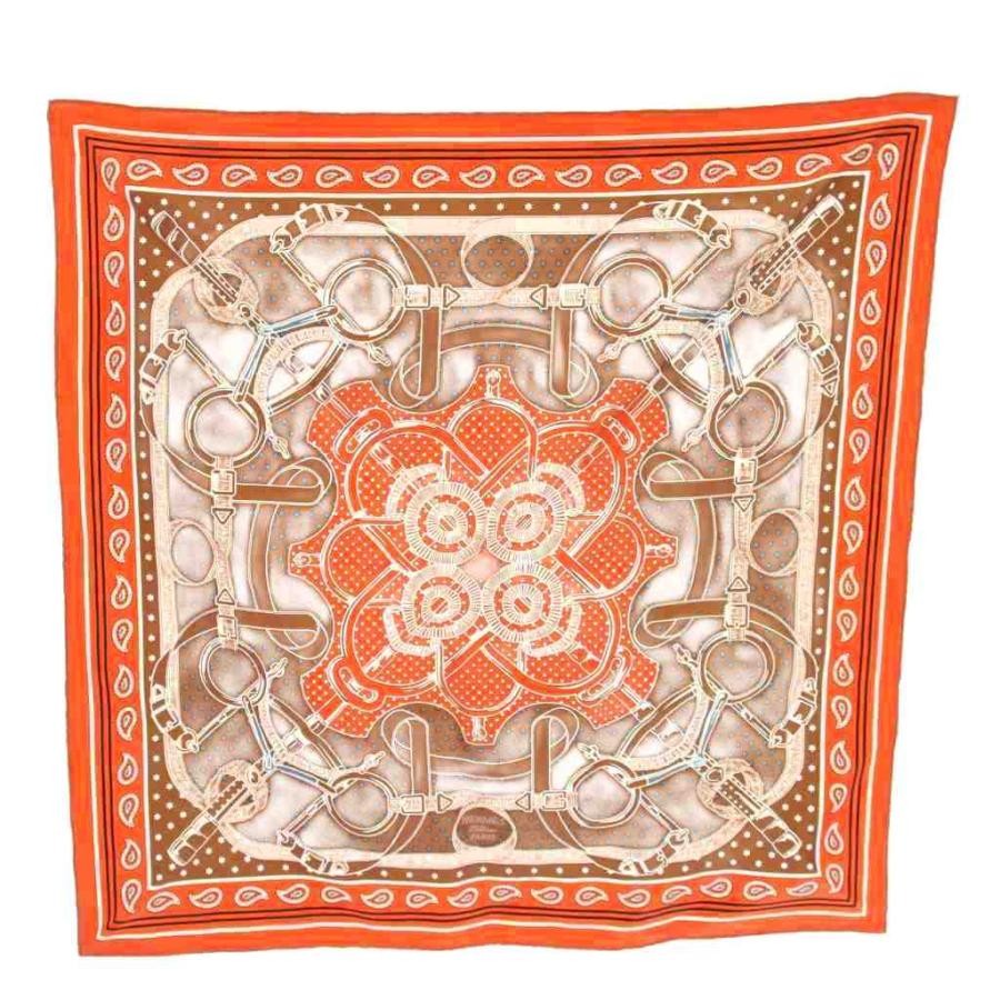 Hermes 24AW Carre 55 Eperon d'Or Scarf Bandana Paisley Orange Brown Women