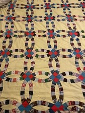 Vintage Quilt top Handmade Double Wedding Ring Patchwork Quilt Top only RARE