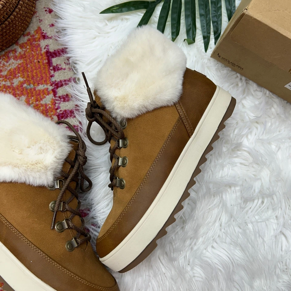 Koolaburra by UGG 棕色棕褐色毛皮系带泰恩利靴短靴栗色 9 冬 — 第 3/4 张图片