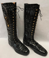 Vtg 1990s Y2K Women's Trevi Lace Up Zip Military Leather Boot Black Size 8 1/2