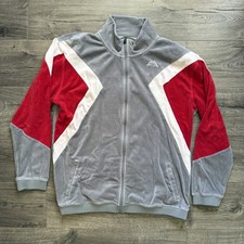 Kappa Velvour Light Gray Red White Tracksuit Full Zip Jacket size XXL Men 2XL