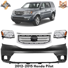 Front Bumper Cover Fascia Paintable & Grille Assembly For 2012-2015 Honda Pilot