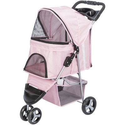 3-Wheeled Foldable Dog & Cat Stroller with Canopy and Storage Compartments,...