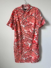 Banana Republic Short Sleeve Collared 1/4 Button Tropical Print  Dress Size L