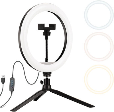10'' Selfie Ring Light with Tripod & Phone Holder   Dimmable LED Circle Light ...