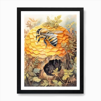 Hummel Bienenstock Aquarell Illu gerahmt Wandbild Poster Leinwanddruck Bild