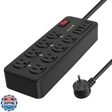 Heavy Duty Power Strip with USB,8 Outlet Workshop Metal Power Str