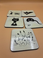 Albert Dubout 5 Cat Design Coaster Set Cat Lady Dude Funky