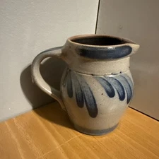1991 Rowe Pottery Works Cambridge Salt Glaze Hand Thrown Pitcher Folk Art Floral