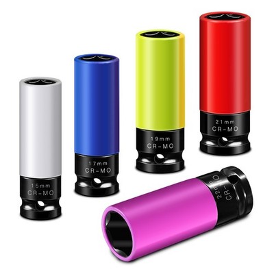 PGROUP 5PCS 1/2'' Drive Wheel Protector Impact Socket, Metric(15 17 19 21 22... 