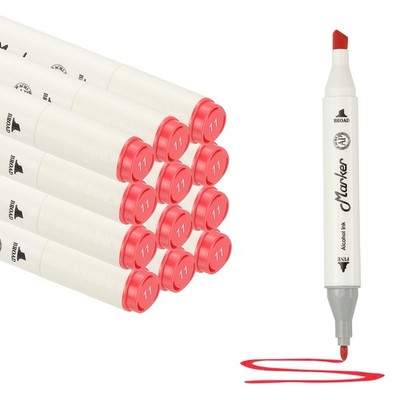 Dual Tip Alcohol Art Markers, 12 Pcs White Alcohol Markers Pen, Red