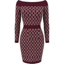 Marciano Guess Angelina Off Shoulder Monogram Dress Burgundy Size 4 bodycon