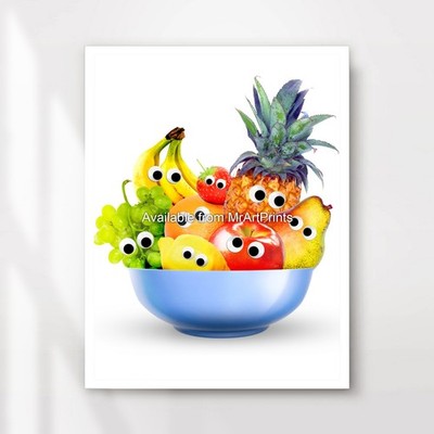 FRUCHTSCHALE Niedlich Küche Kunstdruck Poster Lustig Essen Bunt Wandbild XL
