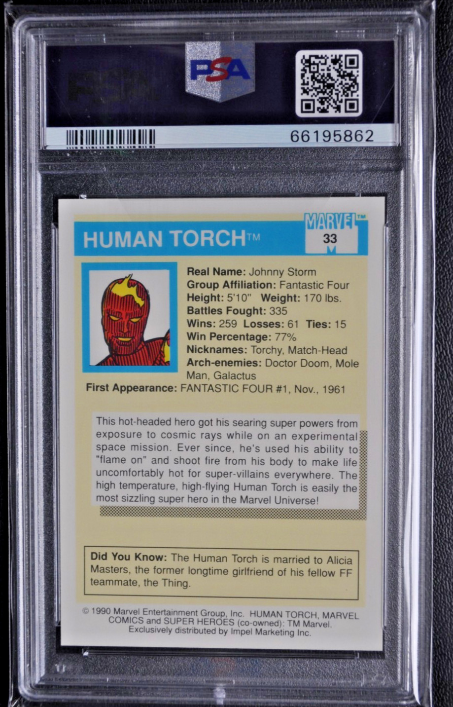 1990 Marvel Universe 1, #33 Human Torch, PSA Graded 10 (Gem Mint ). view 2