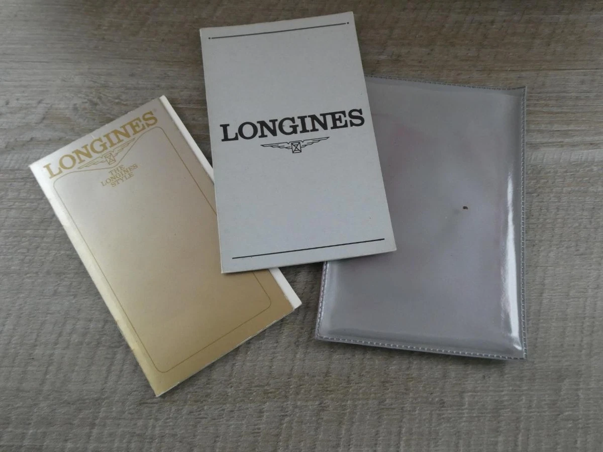 Folleto de instrucciones Longines genuino vintage y cuidado para tarjeta de reloj en billetera