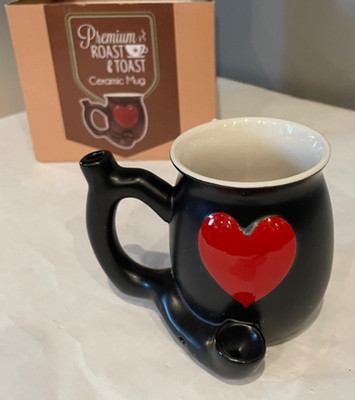 New Roast & Toast Ceramic Tea Pipe Mug 10.5oz Matte Black Great Gift Wake & Bake