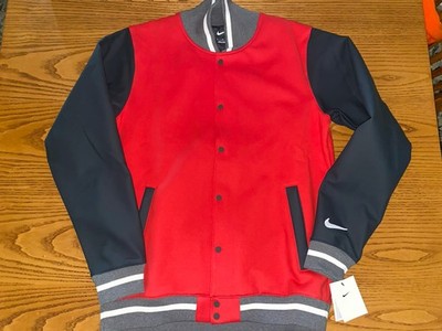 Nike Team Varsity Football Letterman s Bomber Jacket Red Grey DJ5971-657 Mens L