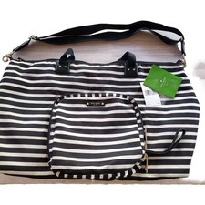 Kate Spade Tote Bag Black Cream Stripe Pink Bon Voyage Travel Bag Baby WKRU261