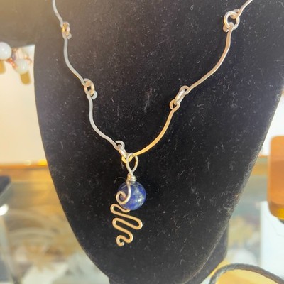 Artisan Made Hand Crafted Sterling Silver Lapis Lazuli Modernist 21'' Necklace