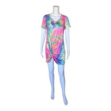 Shein Womens Tie Dye Twist Front Mini T Shirt Dress Multicolor V Neck Size Small