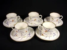 Koransha Cup & Saucer Lot 10Pc Set Orchid Design Famous Japan Japanese Maker