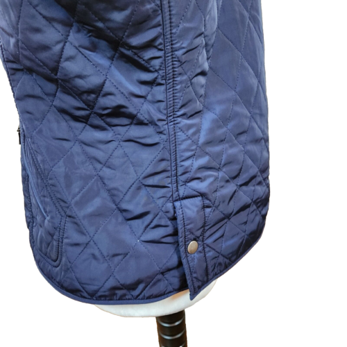 Talbots Womens Long Quilted Vest Medium Petite Navy Blue Full Zip Front Pockets - Picture 8 of 14