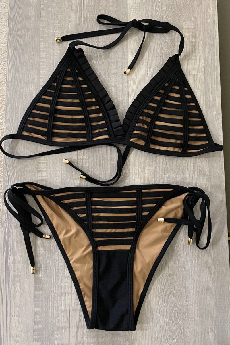 Beach Bunny Hard Summer Black Nude 2 Piece Bikini Size XL eBay
