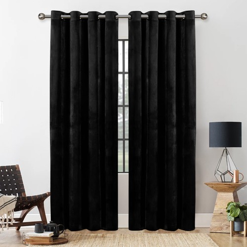 Thick Heavy Velvet Curtains PAIR of Eyelet Ring Top Fully Lined Ready Made - Picture 12 of 70