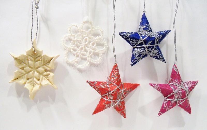 Snowflake Star Kitsch Handmade Crochet Cloth Ceramic Mixed Material Ornament Lot