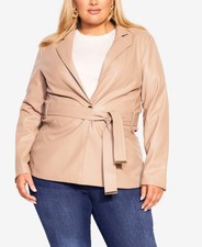 Trendy Plus Size Christine Pleather Jacket Taupe 16w