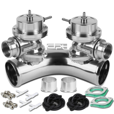 TYPE-S 2.5''70 DEGREE TWIN FLANGE PIPE ADAPTOR+TURBO BLOW OFF BOV BOOST X2 SILVER