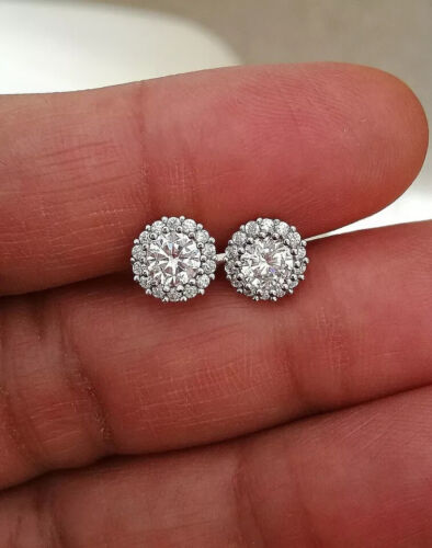 2Ct Round Moissanite Women's Halo Stud Earrings 14K White Gold Plated