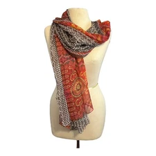 DANA XU Silk Scarf Geometric Multi Color Design 95”x41.5” New