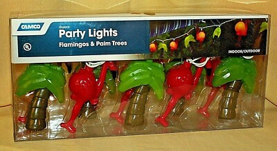 FLAMINGO LIGHTS NEW PALM TREES CAMCO PARTY TIKI PATIO 10 PK 8 FT INDOOR OUTDOOR*