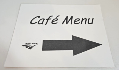 C. 2000's Amtrak Cafe Menu Directional Laminated Sign Sheet Double Sided