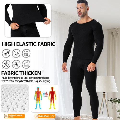 Hombres Clima Frío Invierno Vellón Forrado Térmico Largo Johns Parte Superior Inferior Conjunto Ropa Interior - Imagen 4 de 24