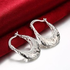 Womens 925 Sterling Silver Elegant Hollow Flower 26mm Hoop Vogue Earrings EA187